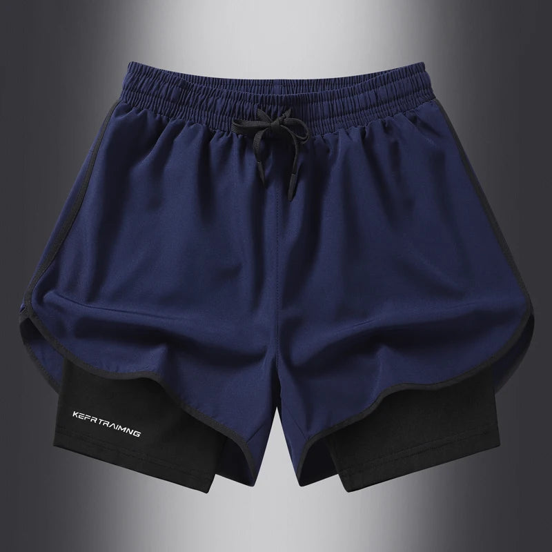 Fake two pieces of summer sports shorts, men's and women's quick drying three point running training itness lining American b