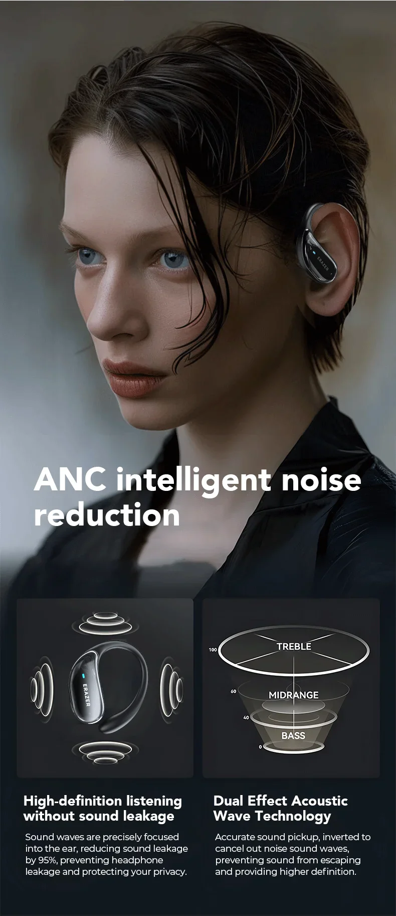 ERAZER XT80 Sports Wireless Headphones with Mics, Button Control, LED Power Display,Hifi Stereo Sound