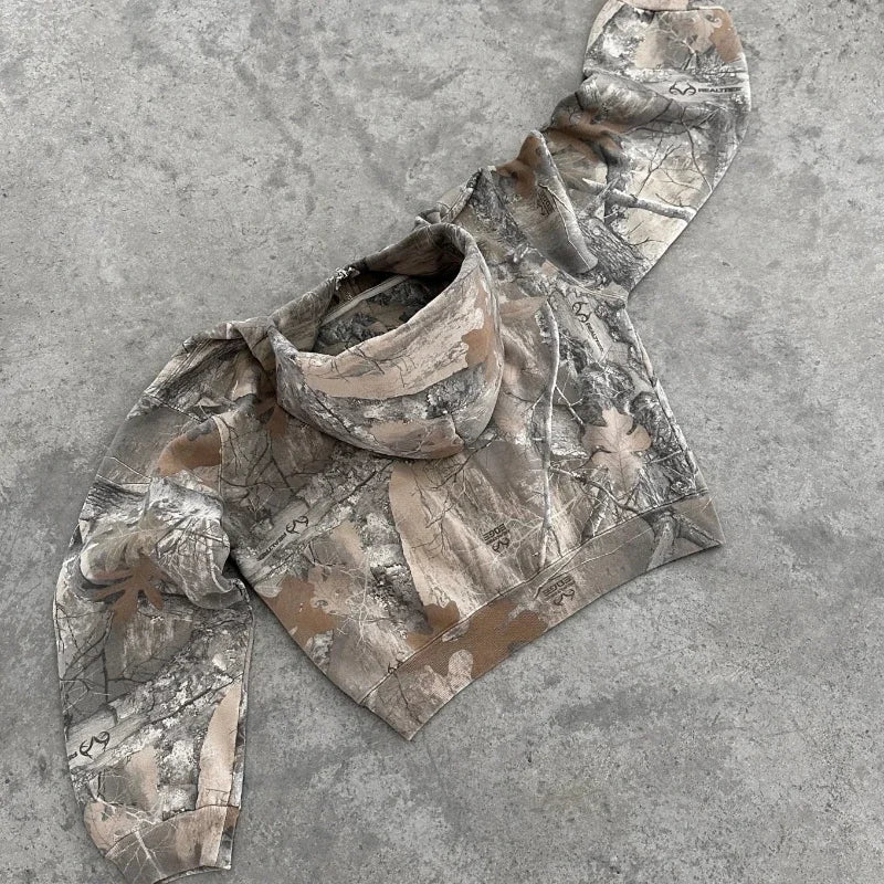 Y2k Camouflage Zipper Hoodie Men Clothing Oversized Zipper Sweatshirt American