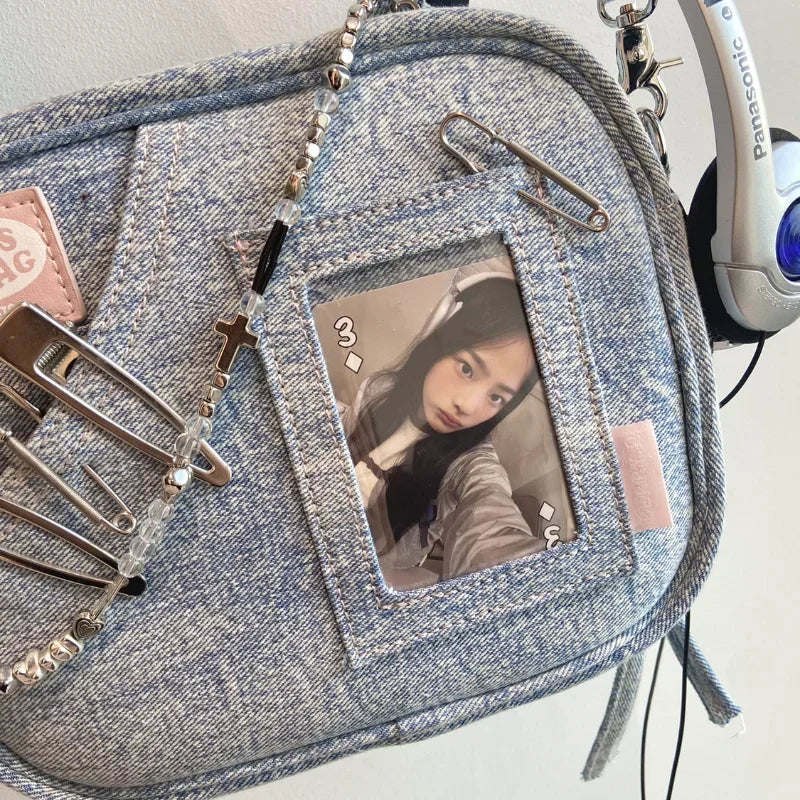 Y2K Vintage Denim Handbag Cute Casual Fashion Chase Star Pain Bag