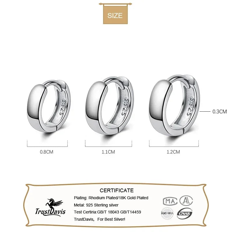 TrustDavis Man/Women's 925 Sterling Silver Hoop Earrings Cute Neat Gift For Girls/Boys Fine Jewelry Accessory Party Gift  DA1417