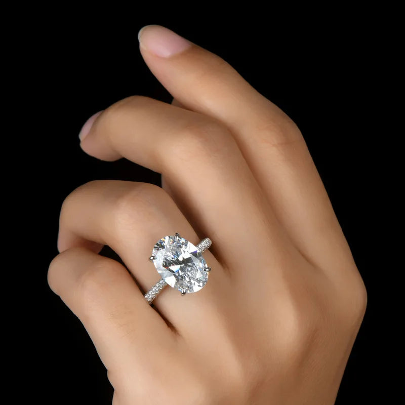 GXTRS Luxury 8CT Oval Cut Full Moissanite Ring S925 Silver For Women Sparkling Lab Diamond Wedding Band Fine Jewelry Certificate