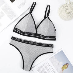 Women Cotton Bra Low Waist Panties Lingerie Set Letter Print Push Up Bras