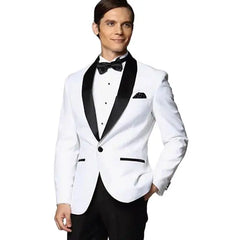 Blazer One Piece White Jacket Black Shawl Lapel One Button Slim Fit Elegant