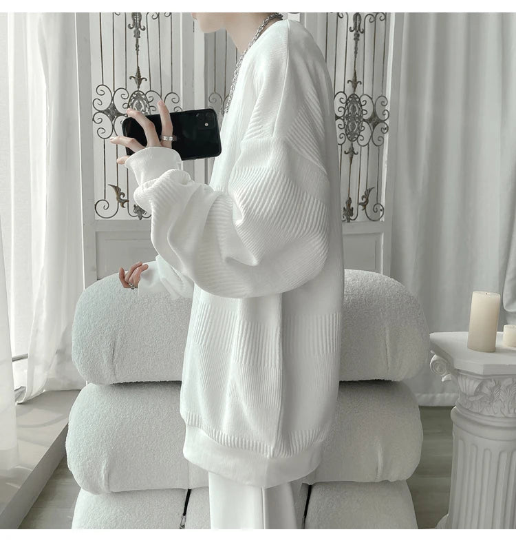 Hoodies Jacquard Sweatshirt Mens White Pullover Streetwear Casual Fashion Clothes