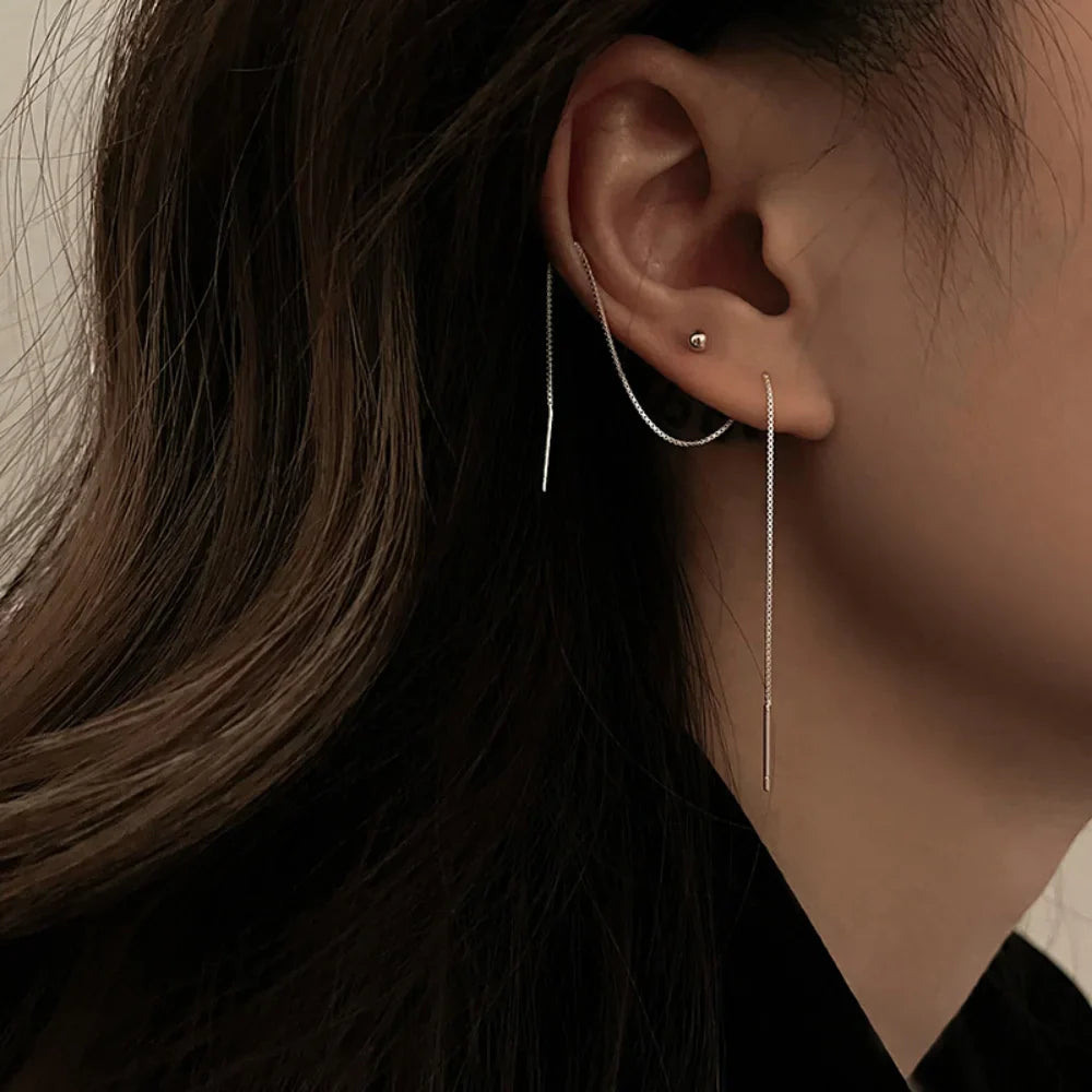 Minimalist Long Tassel Ear Line Drop Earrings for Women Korean Fashion Stainless Steel Chain Hanging Earings Jewelry Party Gifts