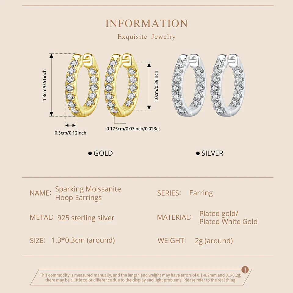 BAMOER Gold Moissanite Hoop Earrings for Women, 925 Sterling Silver D Color Round Cut Lab Diamond Hypoallergenic Earrings