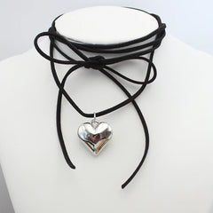 Diy Jewelry Goth Black Velvet 25mm Heart Pendant Choker Necklace for Women