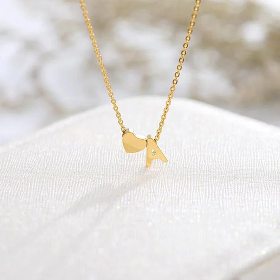 eManco 6MM Heart Dainty Initial DIY Necklace Gold Color Letter Choker Necklace For Women Pendant Jewelry Gift