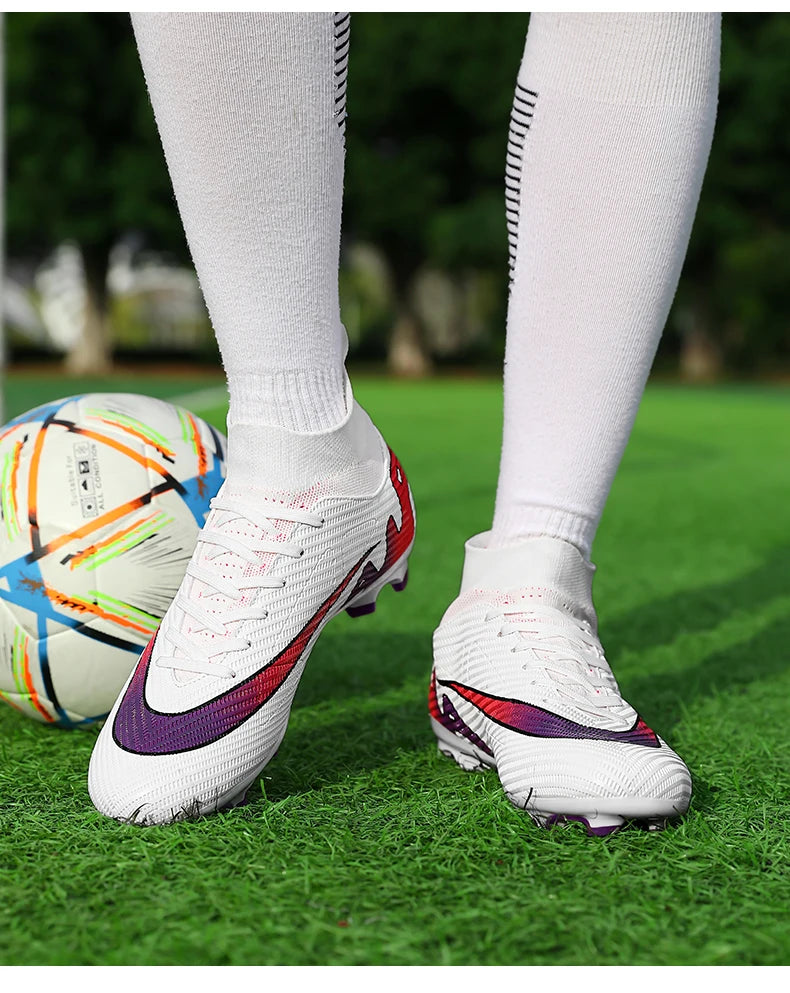 Professional Men High Ankle Football Boots Soccer Cleats TF/FG Training