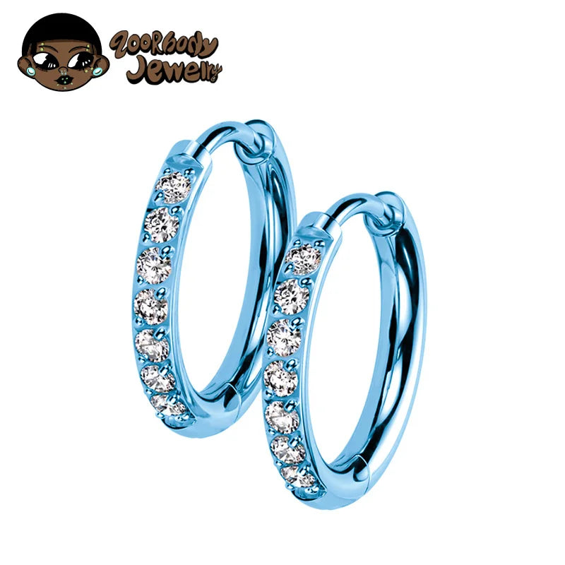 2PCS G23 Titanium Earring High Quality Hoop CZ Hinged Segment Round Nose Ring for Women Ear Cartilage Helix Piercing Anodizing