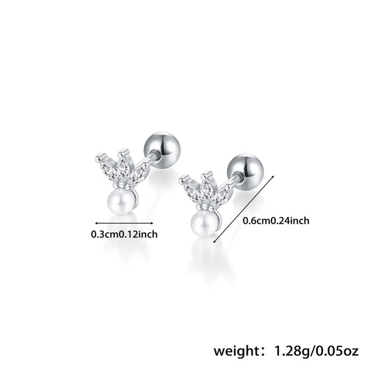 WANTME 925 Sterling Silver Fashion Love Butterfly Romantic Star Crown Screw Stud Earrings for Women Ear Bone Piercing Jewelry