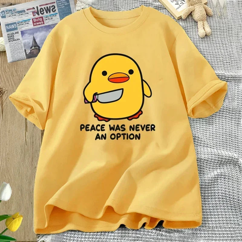 Peace Was Never An Option Cute Animal Tshirt Funny Goose Graphic T Shirts Summer Casual Short Sleeve Tops Women Clothing