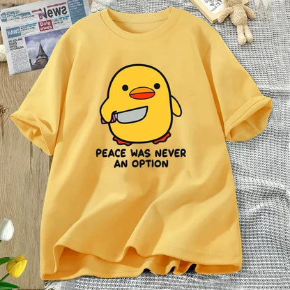 Peace Was Never An Option Cute Animal Tshirt Funny Goose Graphic T Shirts Summer Casual Short Sleeve Tops Women Clothing