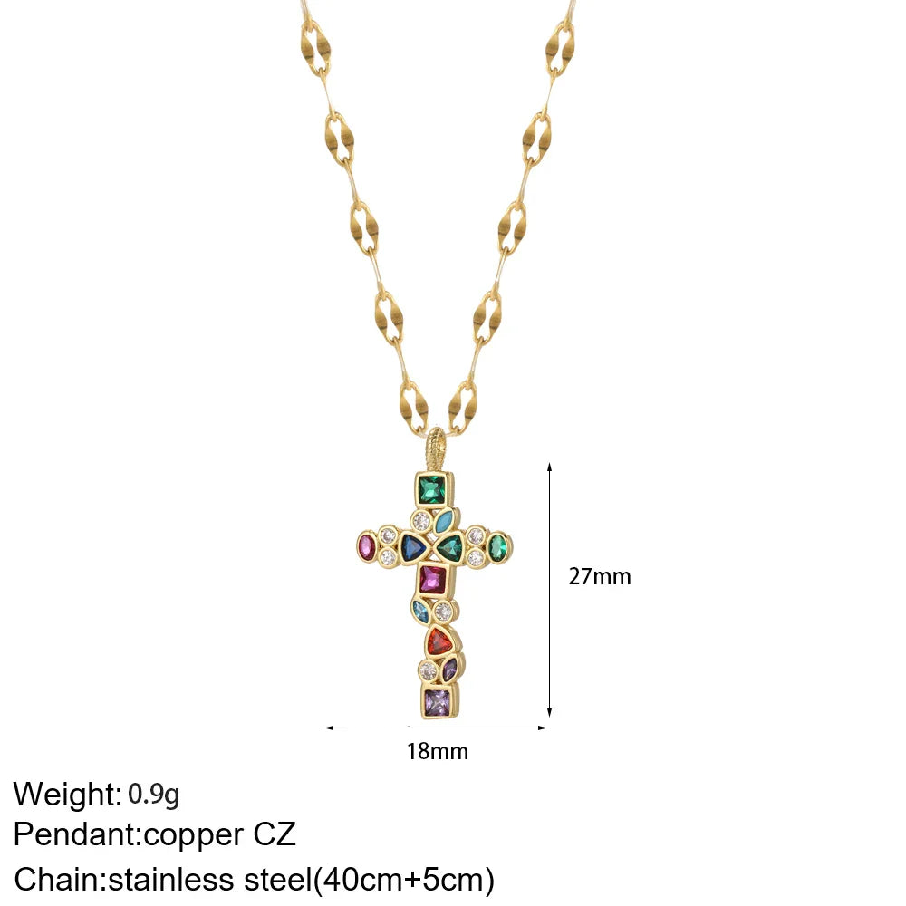 Cross Women's Pendant Collar Gold Color Our Lady Choker Jesus Necklace for Women Long Stainless Steel Chain Amulet Collars