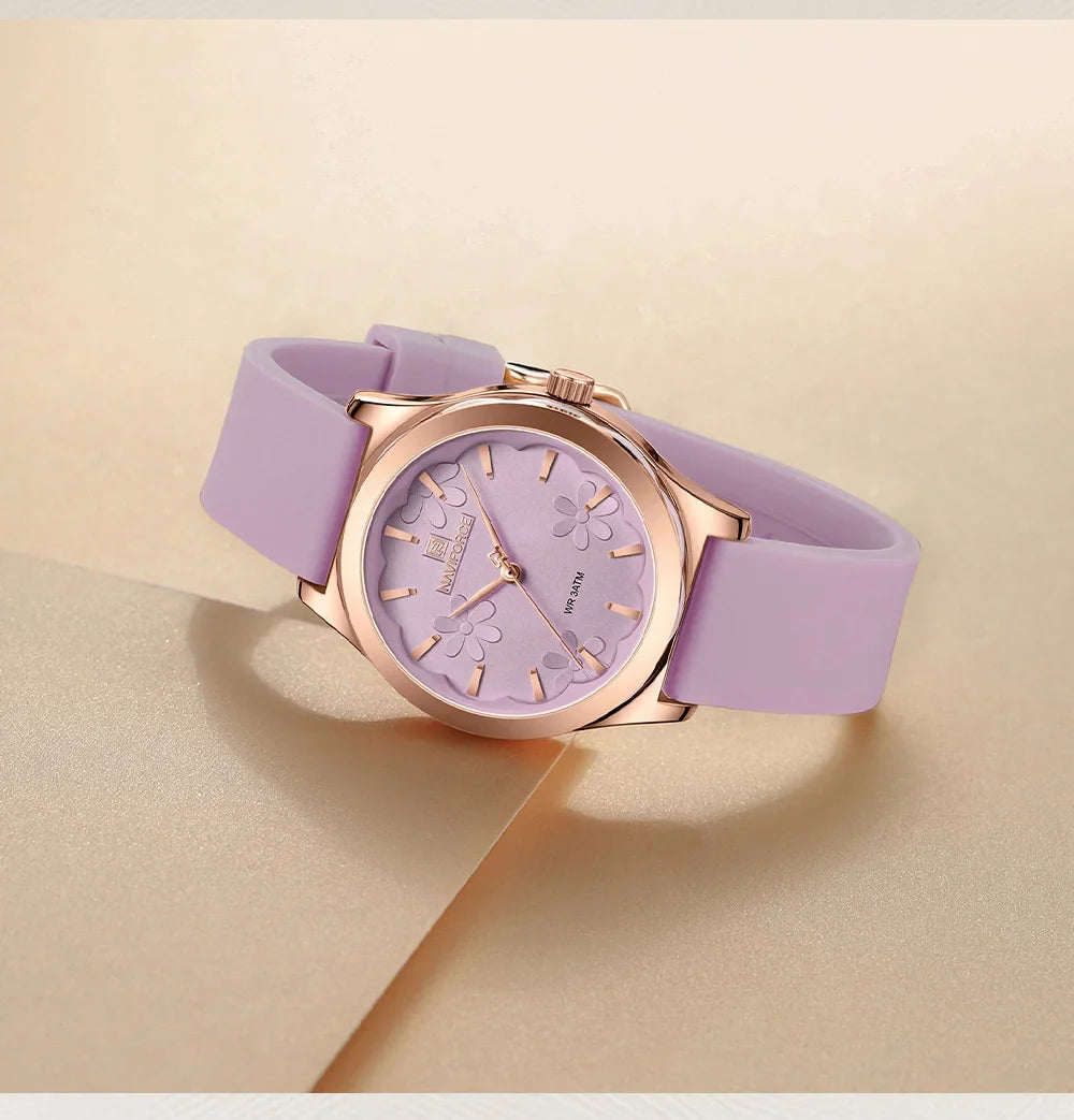 NAVIFORCE Watches for Women Creative Fashion Flower Dial Wristwatch Ladies Quartz Waterproof Shockproof Female Clock Gifts 2024