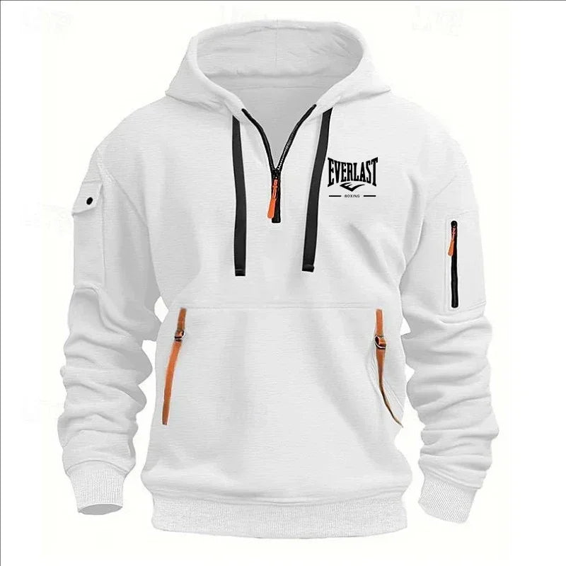 Modo herfst en inverno herenmerkkleding ontwerp met mealous ritsen bedrukte moletom com capuz casual losse trui met capuchon