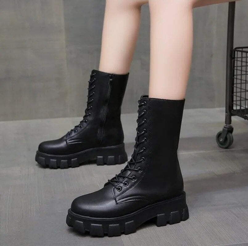 Women's Casual Boots Fashion Warm Boots Pu Anti-slip Leather