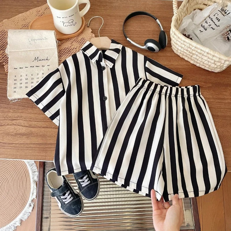 2PCS 2025 Kids Boys Set Clothes Floral Pattern Baby Boy Shirt + Short Outfits Summer Party Birthday Handsome Tops Suit