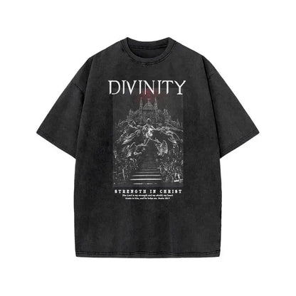 Men's T-shirt Jesus washed short-sleeved oversize T-shirt streetwear printed retro T-shirt suitable for both men and women