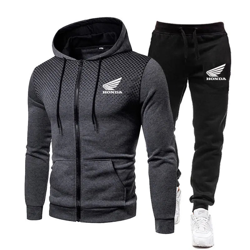 Spring Men's sets Honda logo print fashionable casual outdoor zippered hoodie sweatshirt sport pants for motorcycle enthusiasts