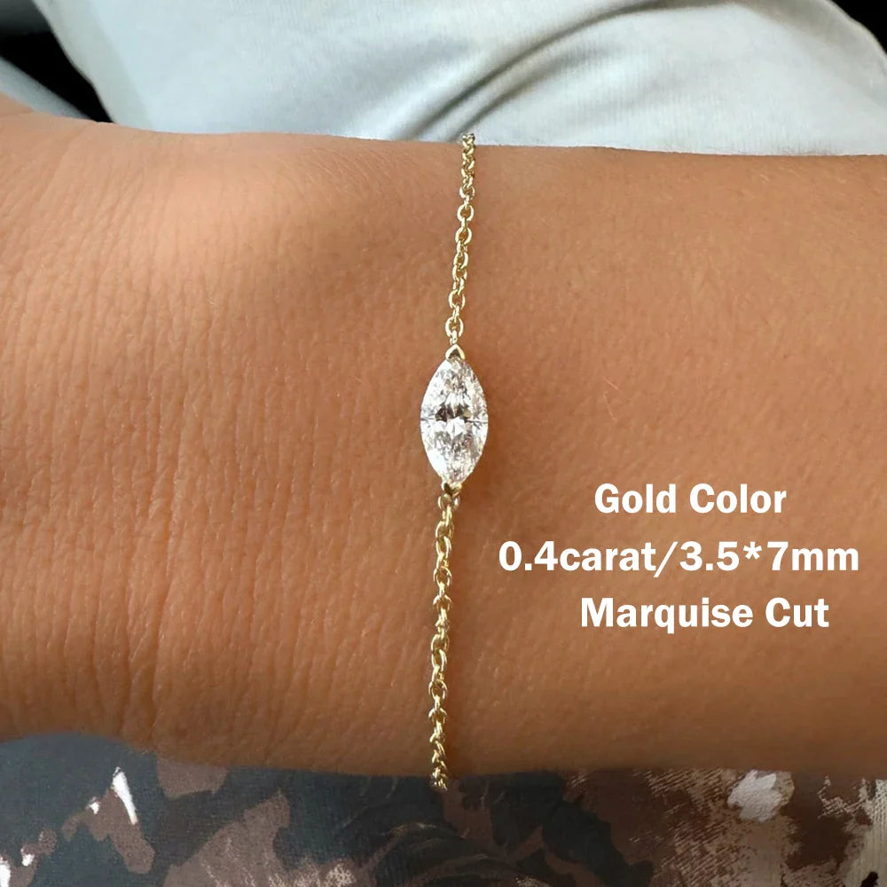 Pear/Marquise/heart Cut Solitaire Moissanite Diamond Bracelet for Women S925 Silver Plated 18k Gold Wrist Chain with Certificate