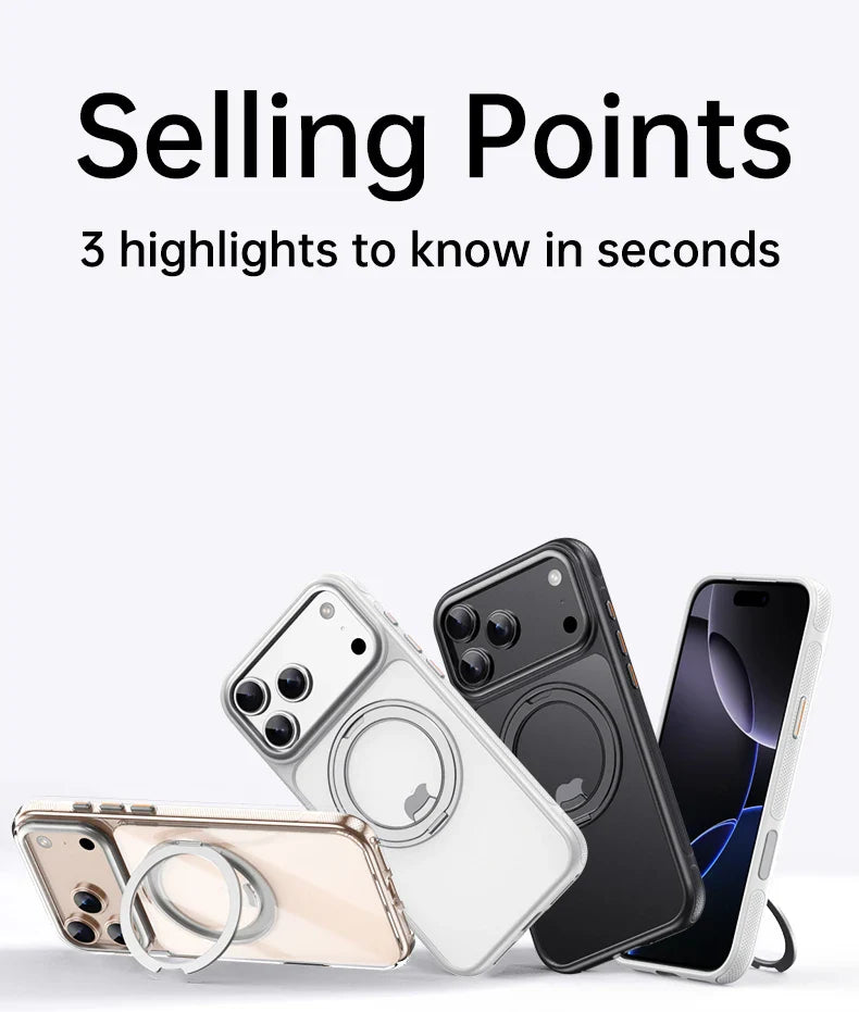 Magnetic 360 Degrees Rotating Ring Holder Case For iPhone 17 Pro Max / 17 Air