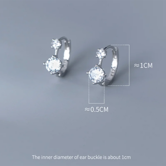 WANTME 925 Sterling Silver Simple Shiny Black Zircon Statement Ear Buckle for Women Fashion Elegant Party Hoop Earrings Jewelry