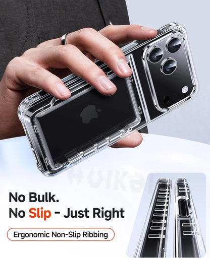 Case For iPhone 17 Pro Max 17 Air 16 Pro Max 15 Pro 15 14 Wallet Card Holder Slide Slot Slim Hard PC Heavy Duty Protective Cover