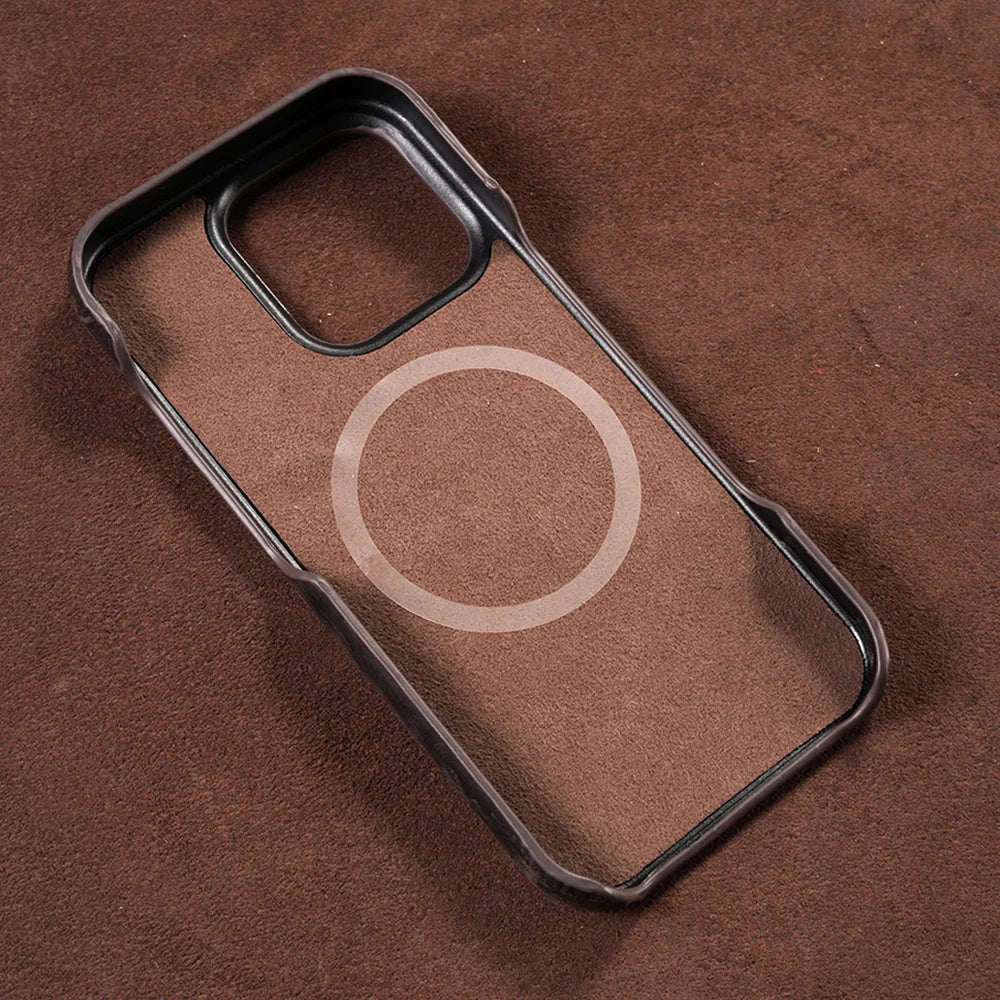 Magsafe Case for iPhone 17 Air 16 15 Pro Max Retro Luxury Full Grain Cowhide Genuine Oiled PULL-UP Leather Magnetic Cover