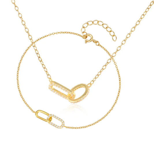 ROXI 925 Sterling Silver 17cm Double square crystal Bracelet For Women 40cm Clavicle Chain Necklace Wedding Pary bijoux femme