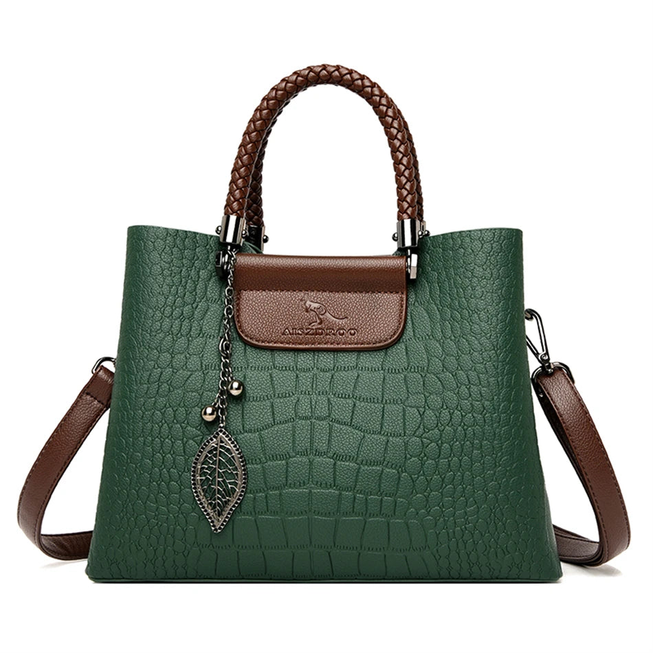 Brand Leather 3 Layers Alligator Crossbody Bag for Women Female Shoulder