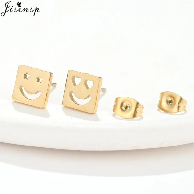 Mini Stainless Steel Earings Fashion Jewelry Cute Heart Music Leaf Bunny Sun Stud Earrings for Women Lion Ear Studs Pendientes