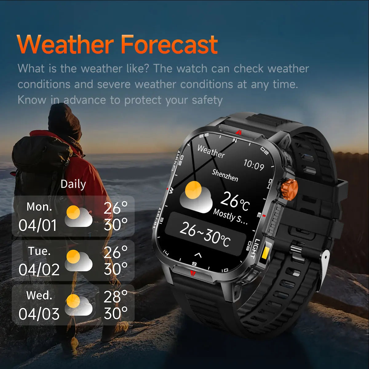 New Global Smartwatch 2.01 Inch 1100mAh Large Battery LED Light Compass Men Outdoor Sport Watch Voice Assistant Wireless Call