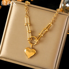 316L Stainless Steel Heart Love Pendant Necklace For Women Fashion 18K Gold