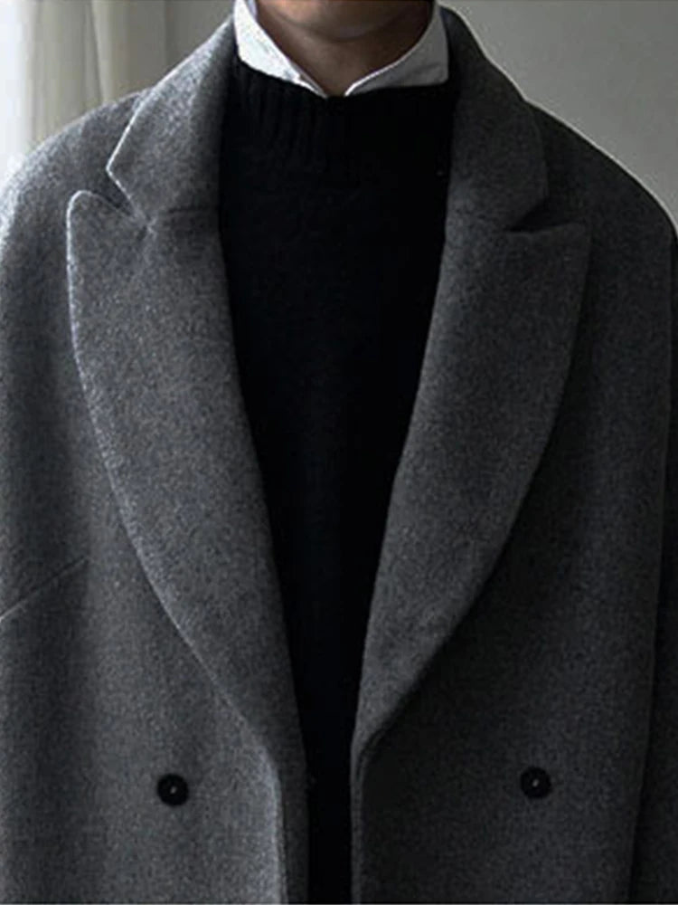 Autumn Winter Loose Casual Grey Black Soft Warm Woolen Cocoon Coat
