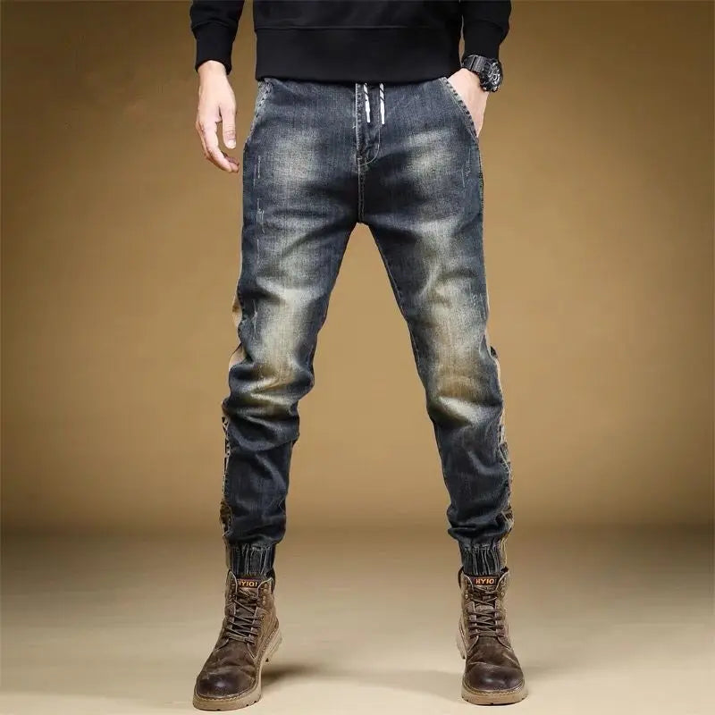 Trousers with Print Stretch Male Cowboy Pants Elastic Cargo Jeans for Men
