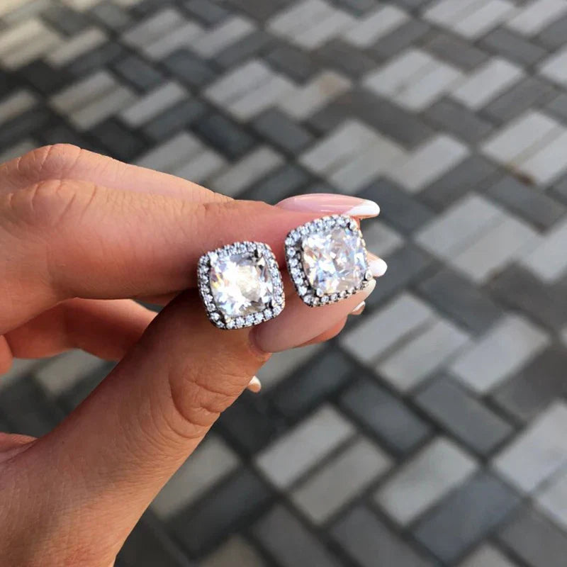 Ne'w Bright White/Yellow/Pink CZ Stud Earrings for Women Fashion Contracted Jewelry High Quality Wedding Engagement