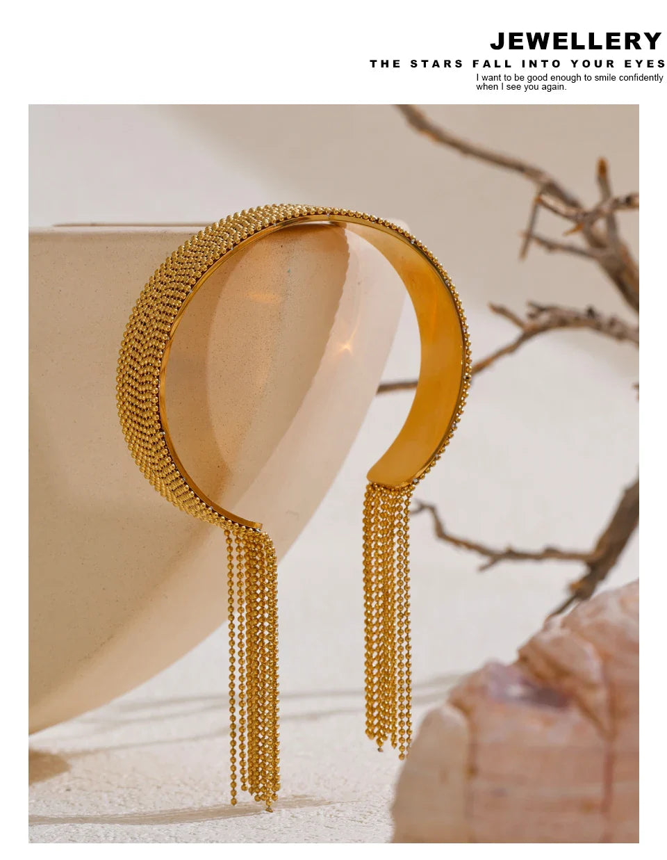 Yhpup Hot Style Stainless Steel Chain Tassel Cuff  Bracelet Bangle 18K Gold Color Plated Personality Fashion Charm Jewelry