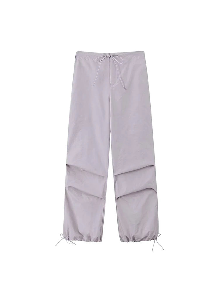 Women Fashion Parachute Cargo Pants Vintage Jogging Trousers High Elastic Waist
