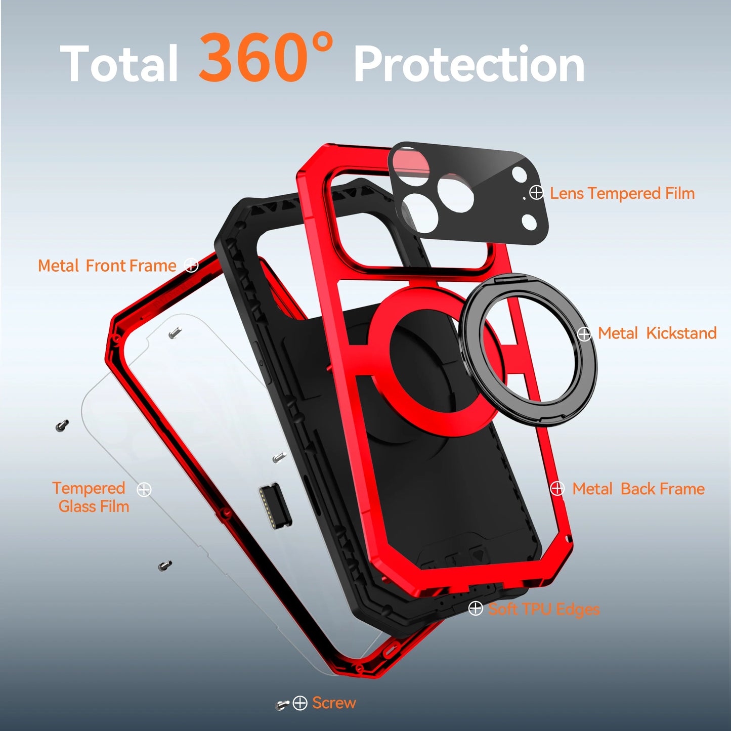 Metal Bracket Magnetic Aluminum Case For iPhone 17 Pro Max Built-in Kickstand Glass Screen Protection Screws Bumper Cover