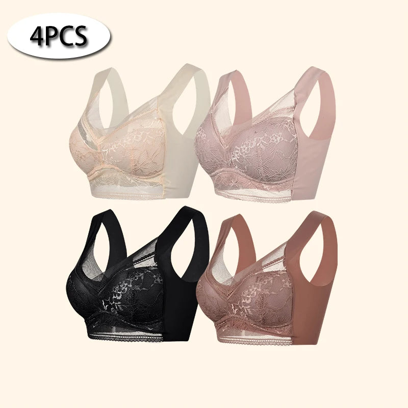 Women Large Push Up Ice Silk Seamless upper Bralette Lace Wireless