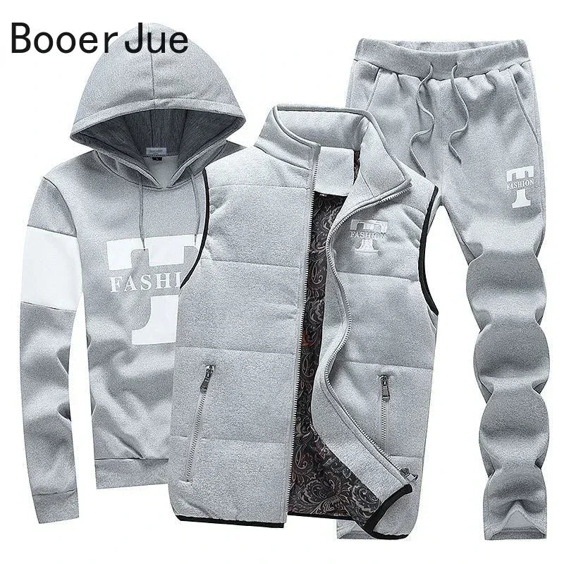 3 Pieces Set Hoodies+Vest+Pants Casual Track Suit Clothing Coats Winter Thick Warm Tracksuit for Couple Printed Mens Set Vest