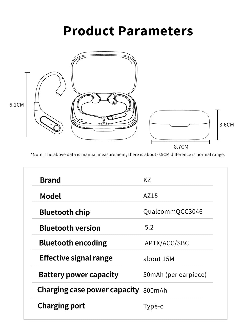 KZ AZ15 Upgrade Wireless Headphones Bluetooth-compatible 5.2 Cable Wireless Ear Hook With Charging Case AZ09 PRO AZ10 Z1PRO Z3