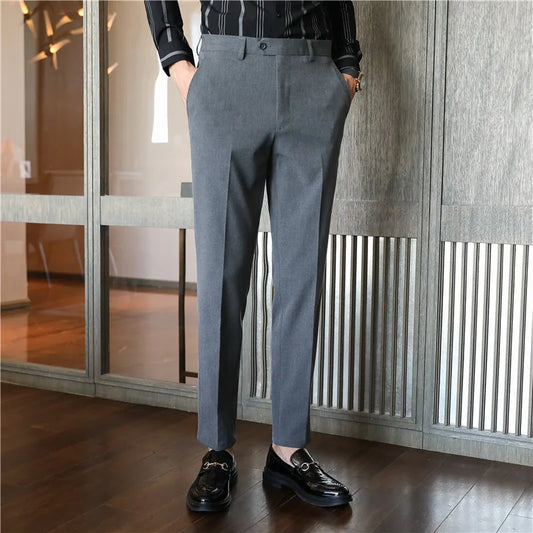 Non-iron fabric Slim Straight Black Casual Suit Pants Male Business Suit pants Blue Black Grey