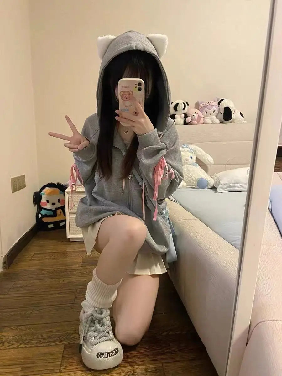 Kawaii Sweet Harajuku Hoodie Women Japanese Fashion Cute Cat