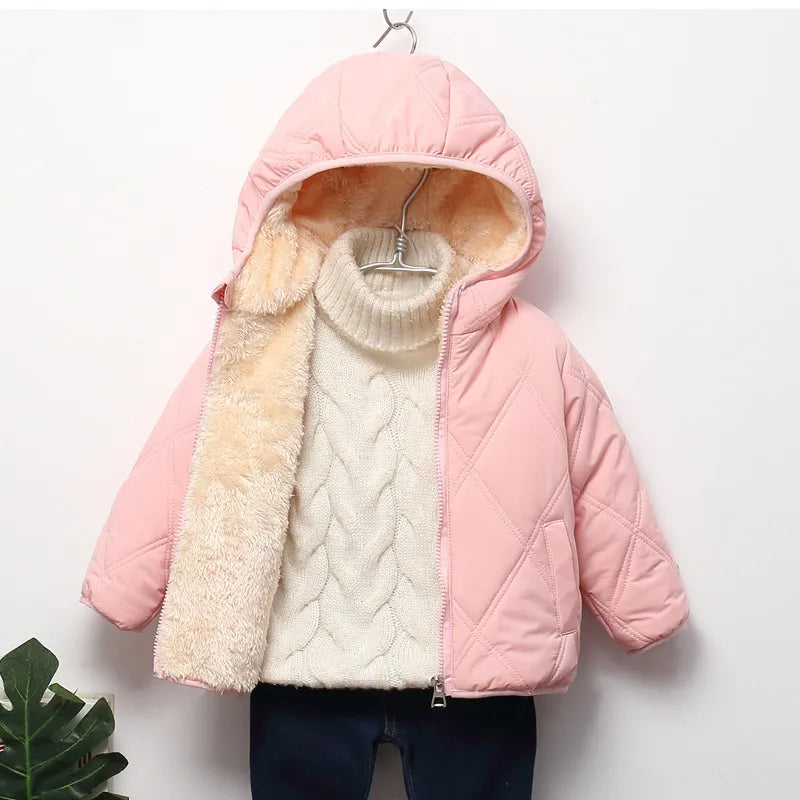 Baby Kids Coats Winter Thicken Jackets For Boys Warm Plush Outerwear Girls Fur Hooded Jackets Toddler Children Clothes Snowsuit