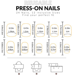 24pcs  press on nails short Square Love Design fake press on nails golden french tip press on nails cute glitter press on nails