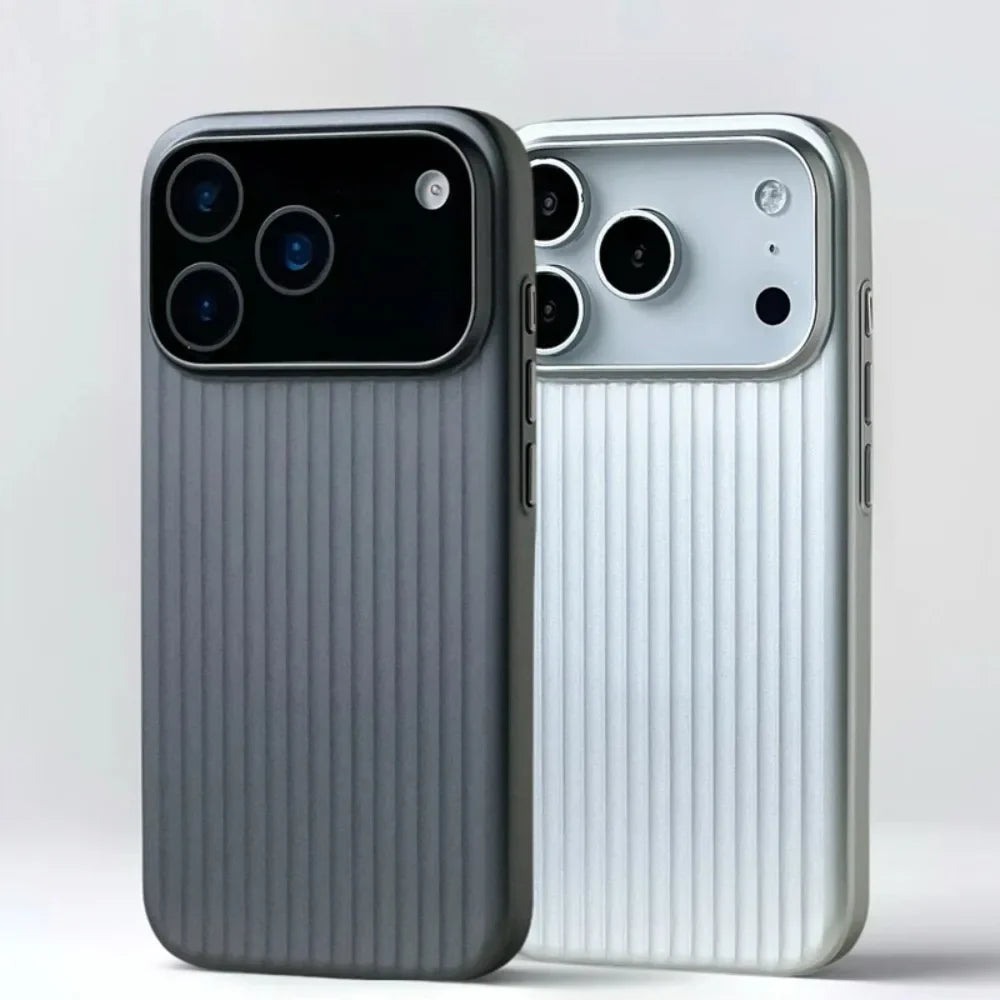Stripes Metallic Paint Armor Case For iPhone 17 Air 16 15 14 13 Pro Max Shockproof Camera Protective Slim Matte PC Funda