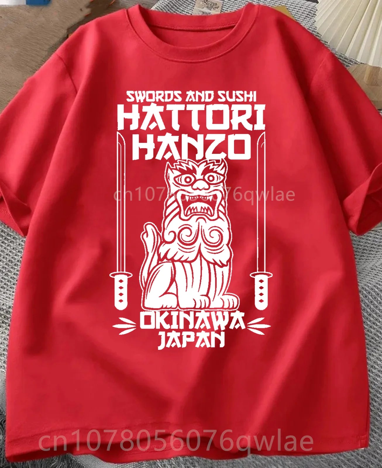 Hattori Hanzo RED Swords and Sushi Kill Bill Okinawa Japan tarantino T-Shirt Crew Neck Short Sleeves Loose Fashion Streetwear